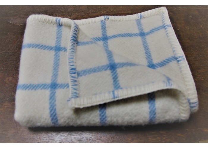 SMALL Sky Blue & Cream Window Pane check soft baby blanket BB21